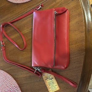Red Leather bag   Clutch or Crossbody Bag